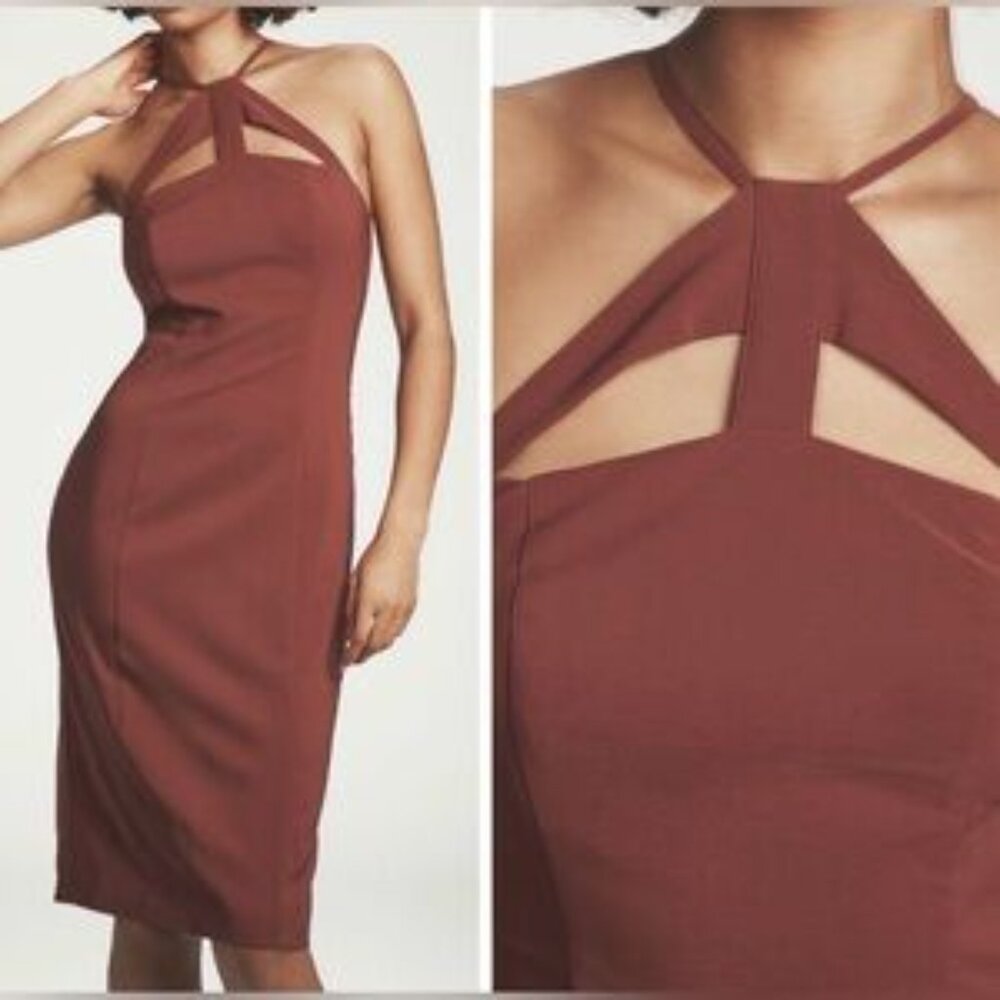 NWT Anthropologie Halter Cutout Slim Midi Dress S